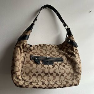 Coach Penelope Bag Black & Brown Signature Canvas Tote